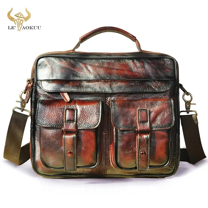Grosso - Men's Vintage Leather Messenger Briefcase 13-Inch Laptop Bag with Multi-Pocket