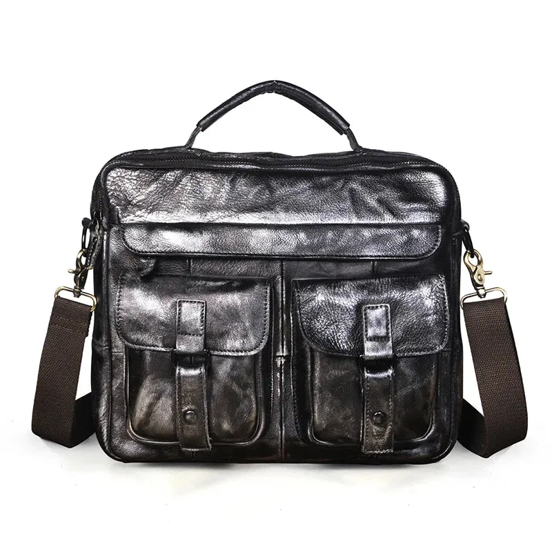Grosso - Men's Vintage Leather Messenger Briefcase 13-Inch Laptop Bag with Multi-Pocket
