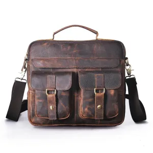 Grosso - Men's Vintage Leather Messenger Briefcase 13-Inch Laptop Bag with Multi-Pocket