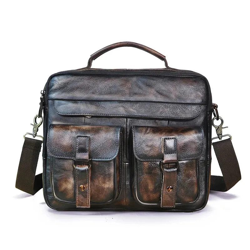 Grosso - Men's Vintage Leather Messenger Briefcase 13-Inch Laptop Bag with Multi-Pocket