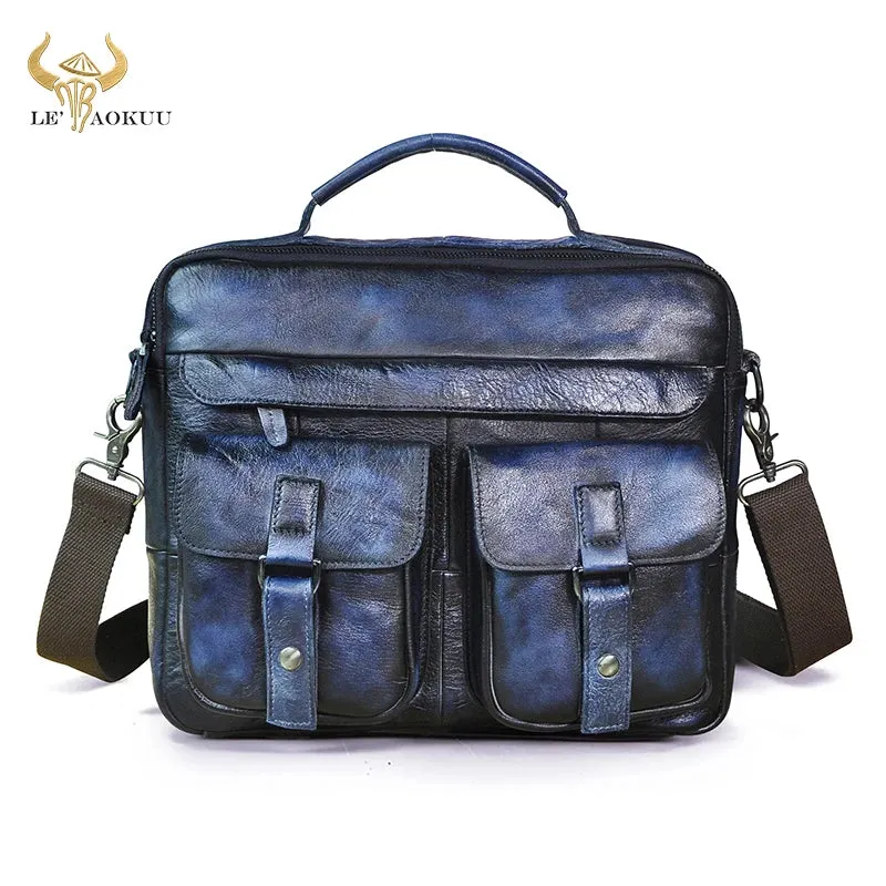 Grosso - Men's Vintage Leather Messenger Briefcase 13-Inch Laptop Bag with Multi-Pocket