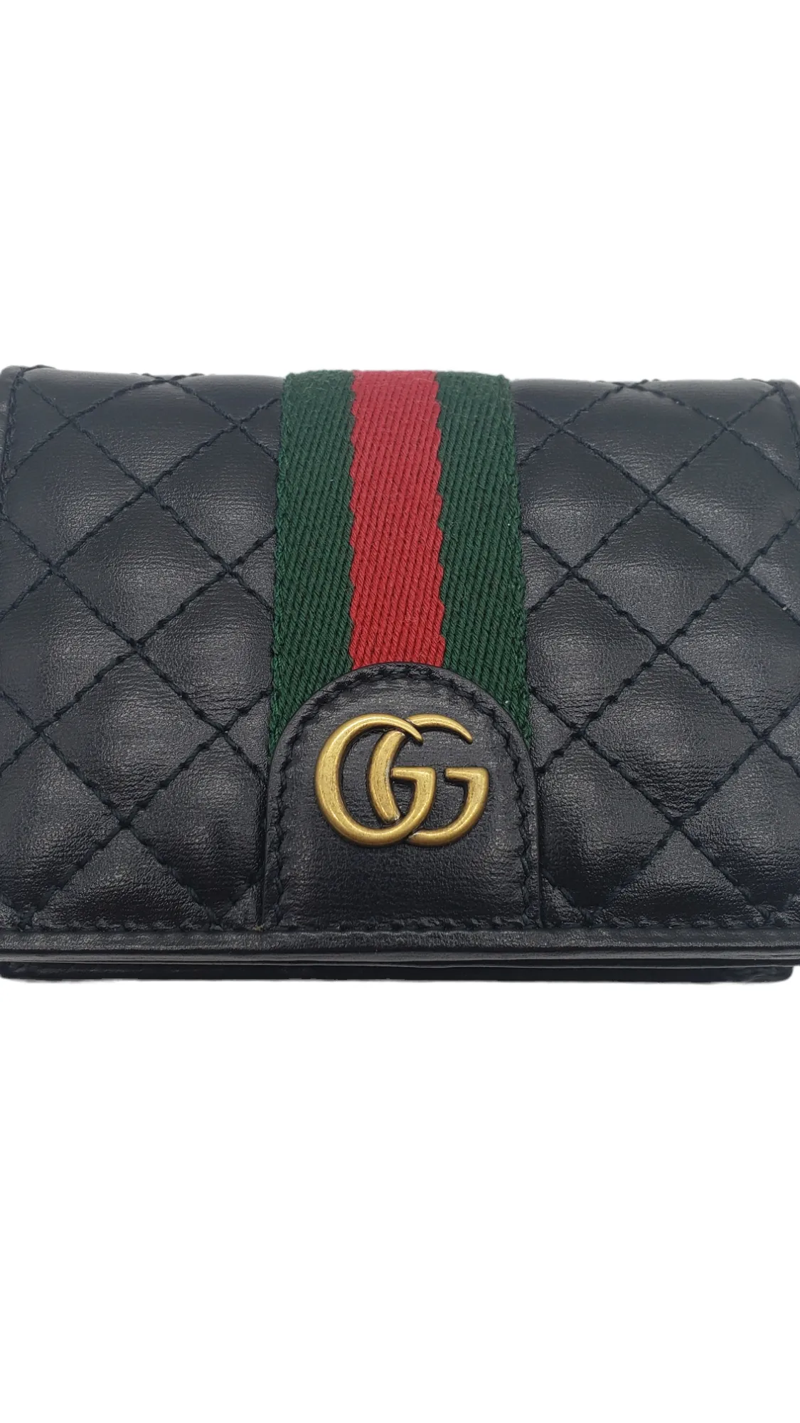 Gucci Black Leather Quilted Trapuntata Web Stripe Card Case