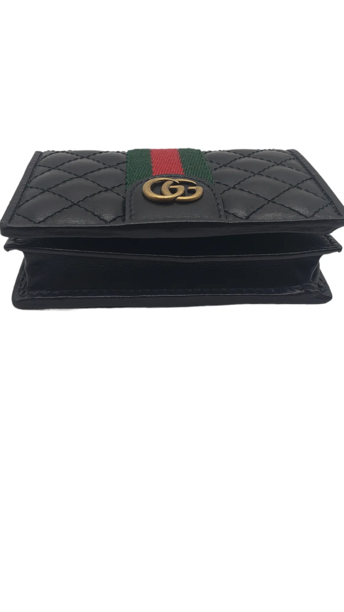 Gucci Black Leather Quilted Trapuntata Web Stripe Card Case
