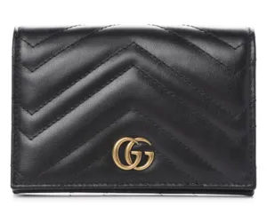 GUCCI Calfskin Matelasse GG Marmont Passport Case Black