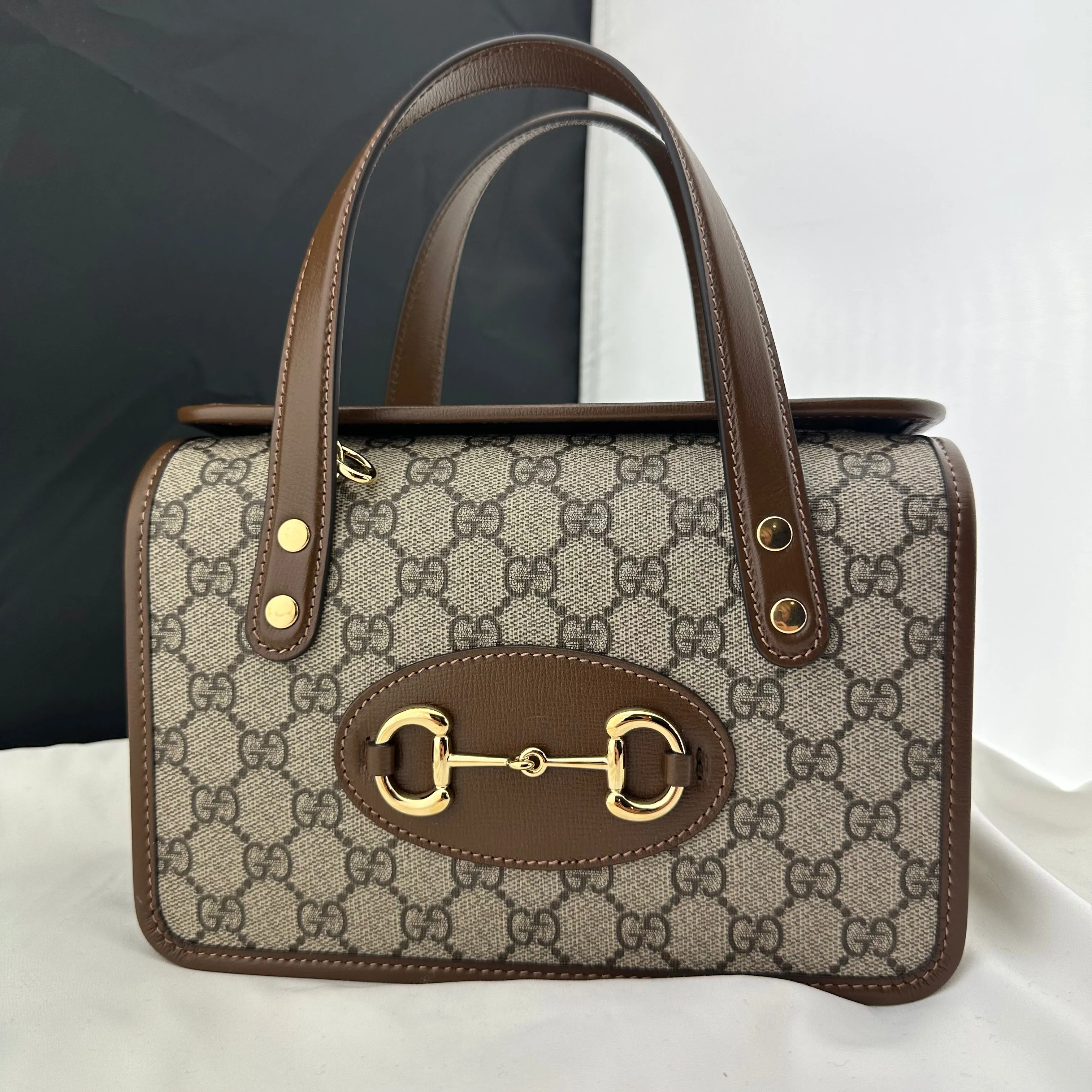 Gucci Horsebit 1955 GG Mini Top Handle Bag in Brown