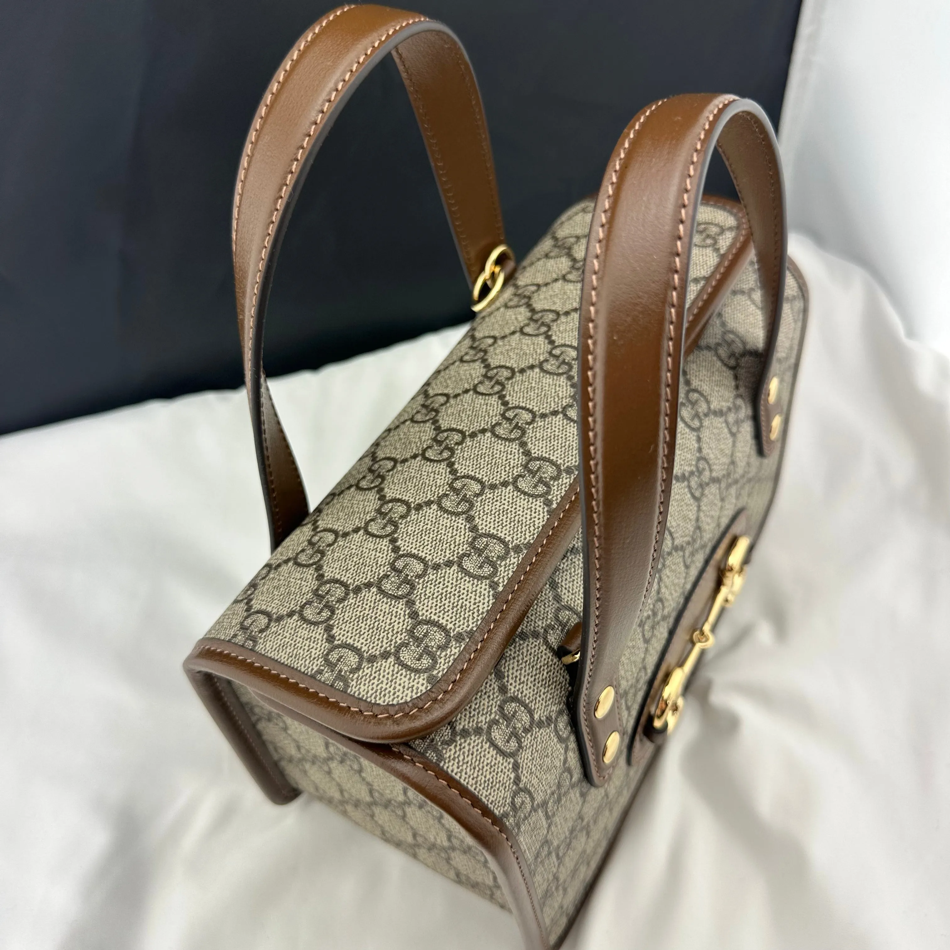 Gucci Horsebit 1955 GG Mini Top Handle Bag in Brown