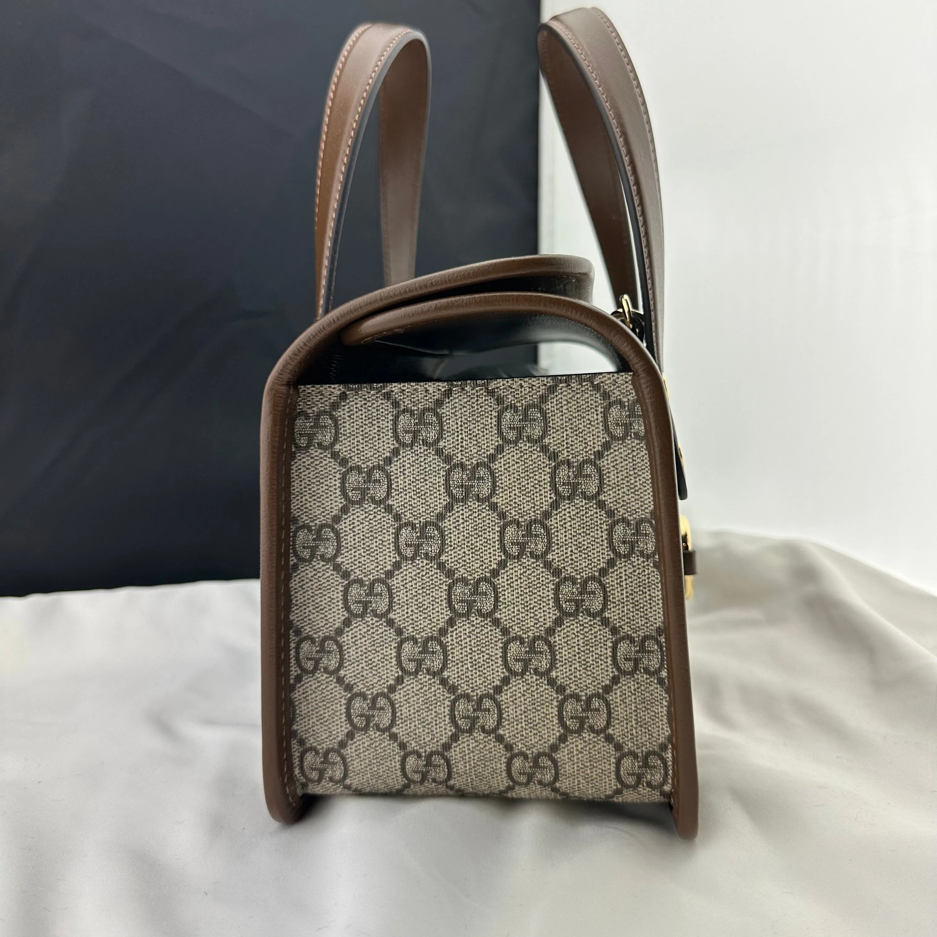 Gucci Horsebit 1955 GG Mini Top Handle Bag in Brown