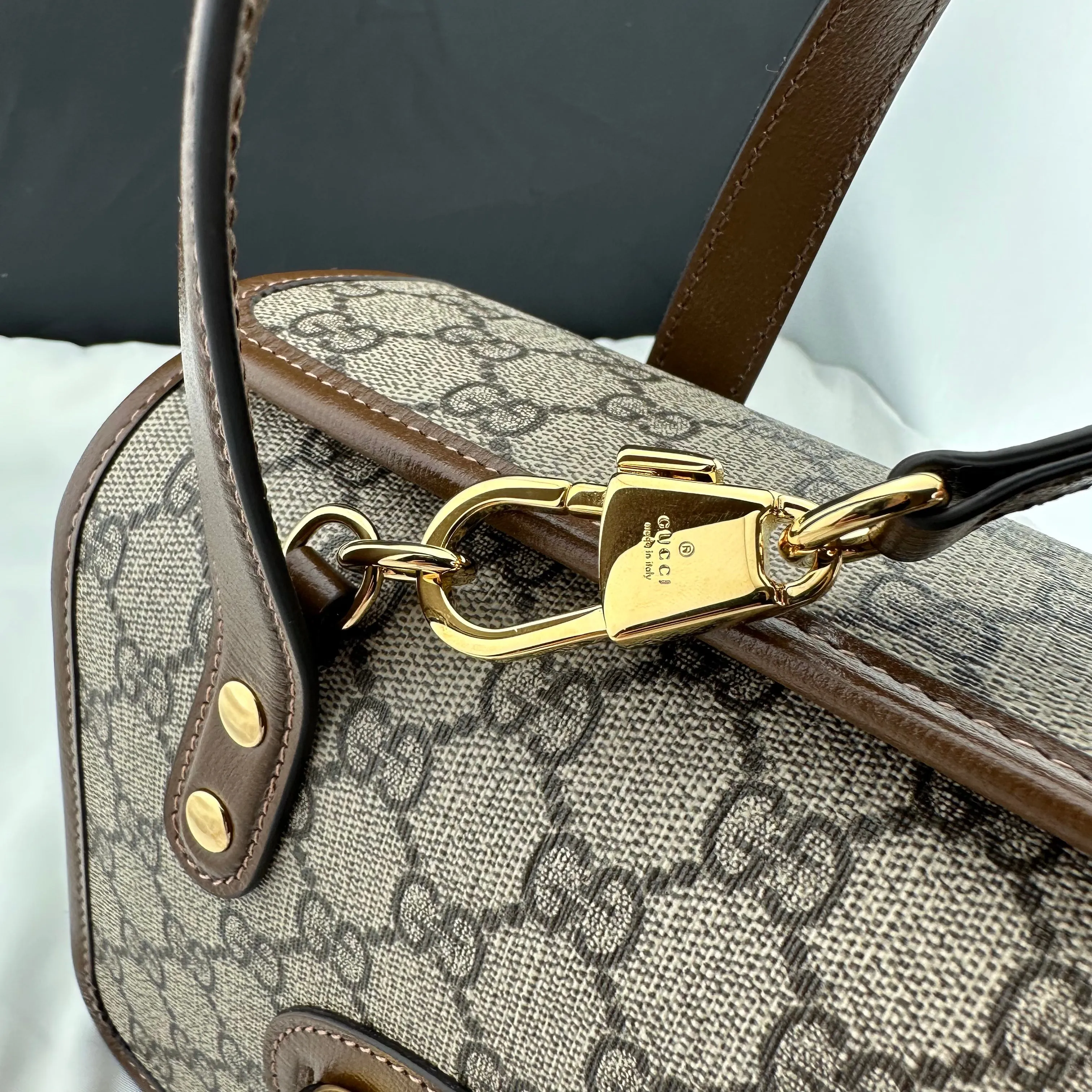 Gucci Horsebit 1955 GG Mini Top Handle Bag in Brown