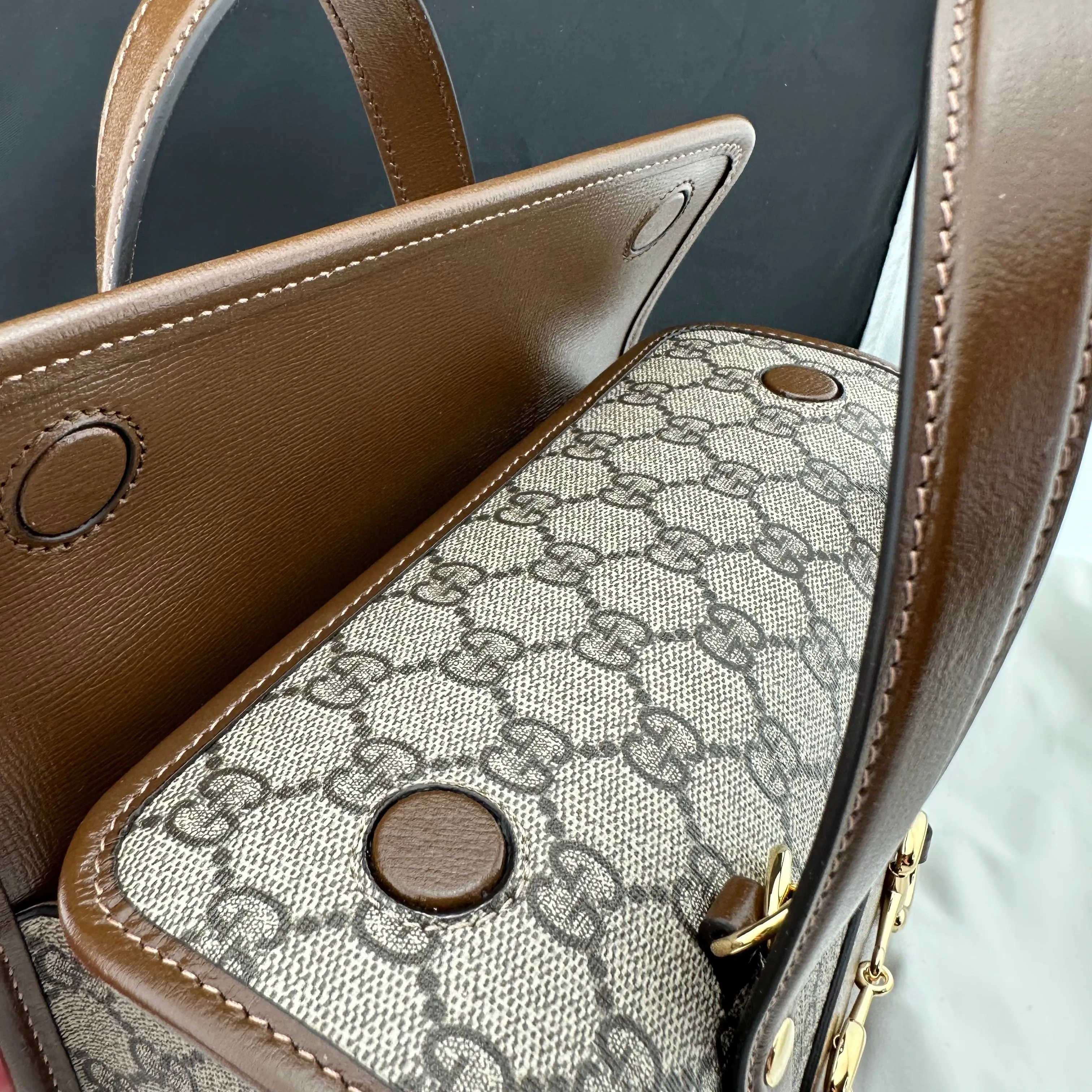 Gucci Horsebit 1955 GG Mini Top Handle Bag in Brown