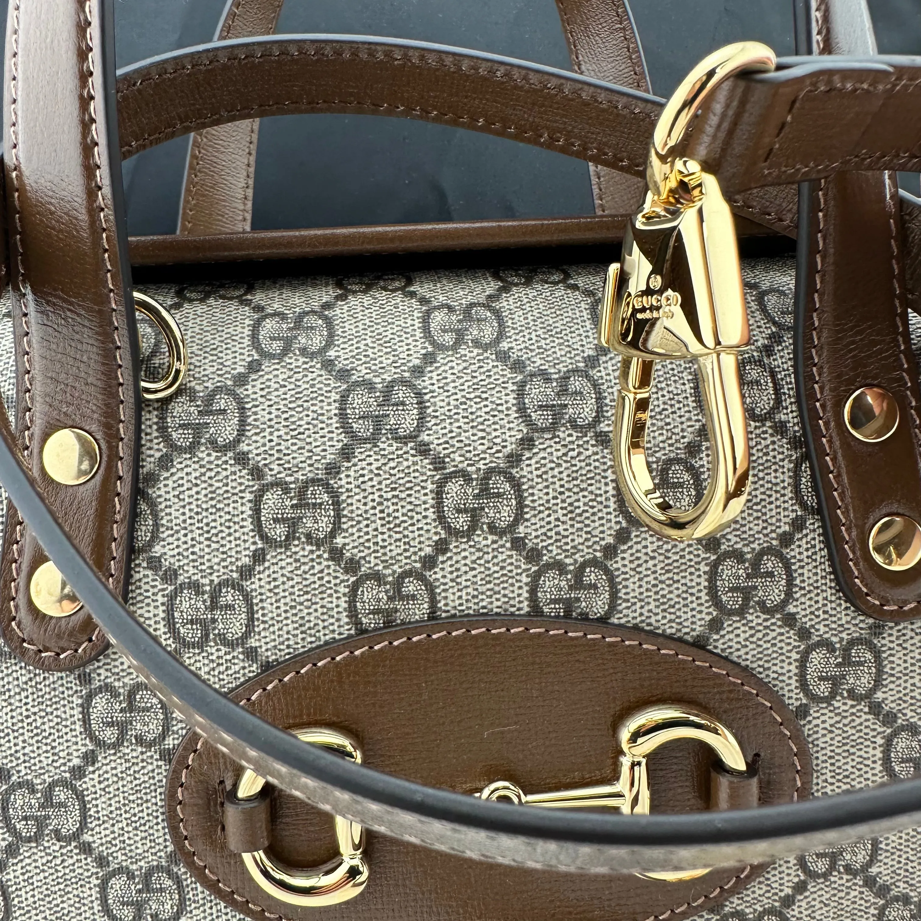 Gucci Horsebit 1955 GG Mini Top Handle Bag in Brown