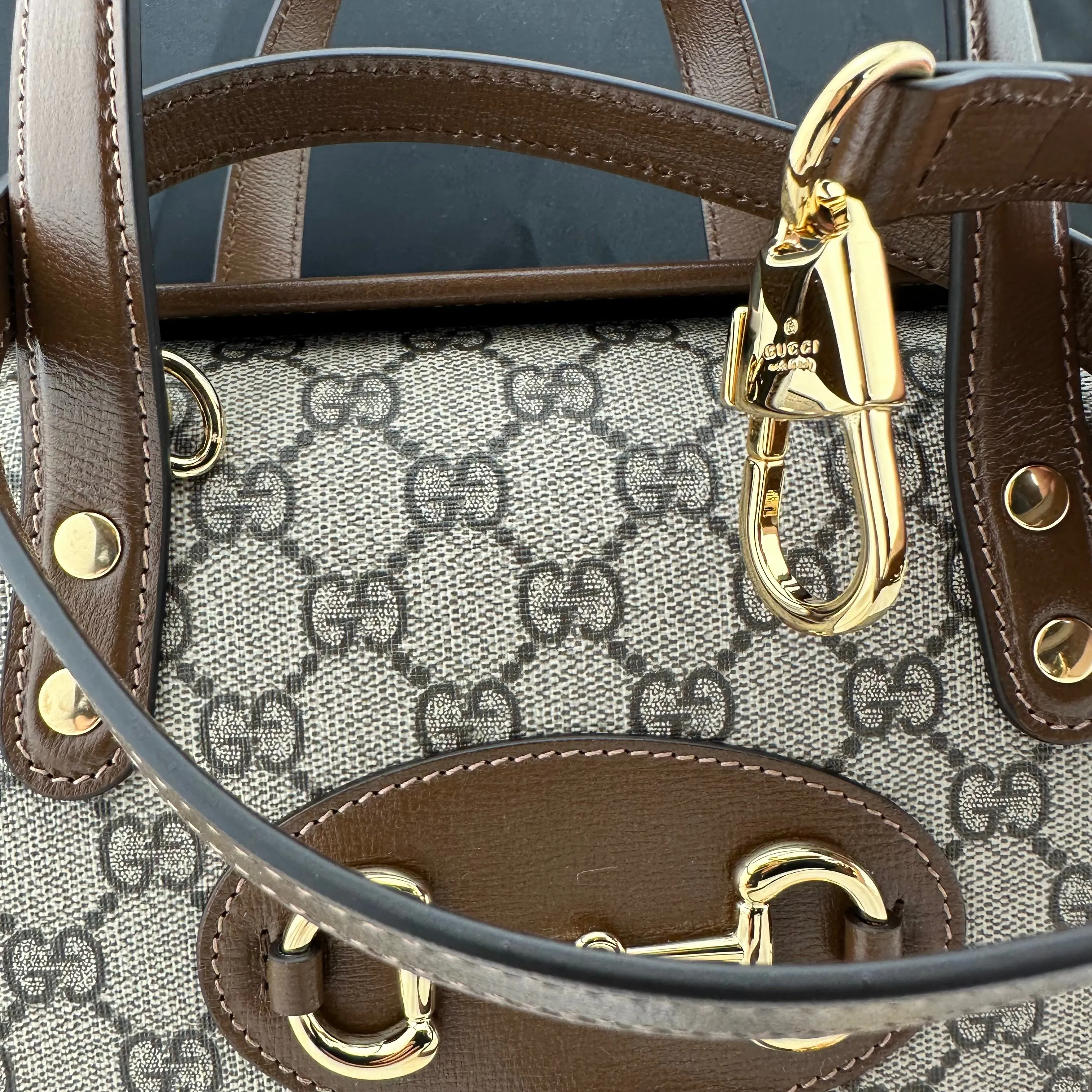 Gucci Horsebit 1955 GG Mini Top Handle Bag in Brown