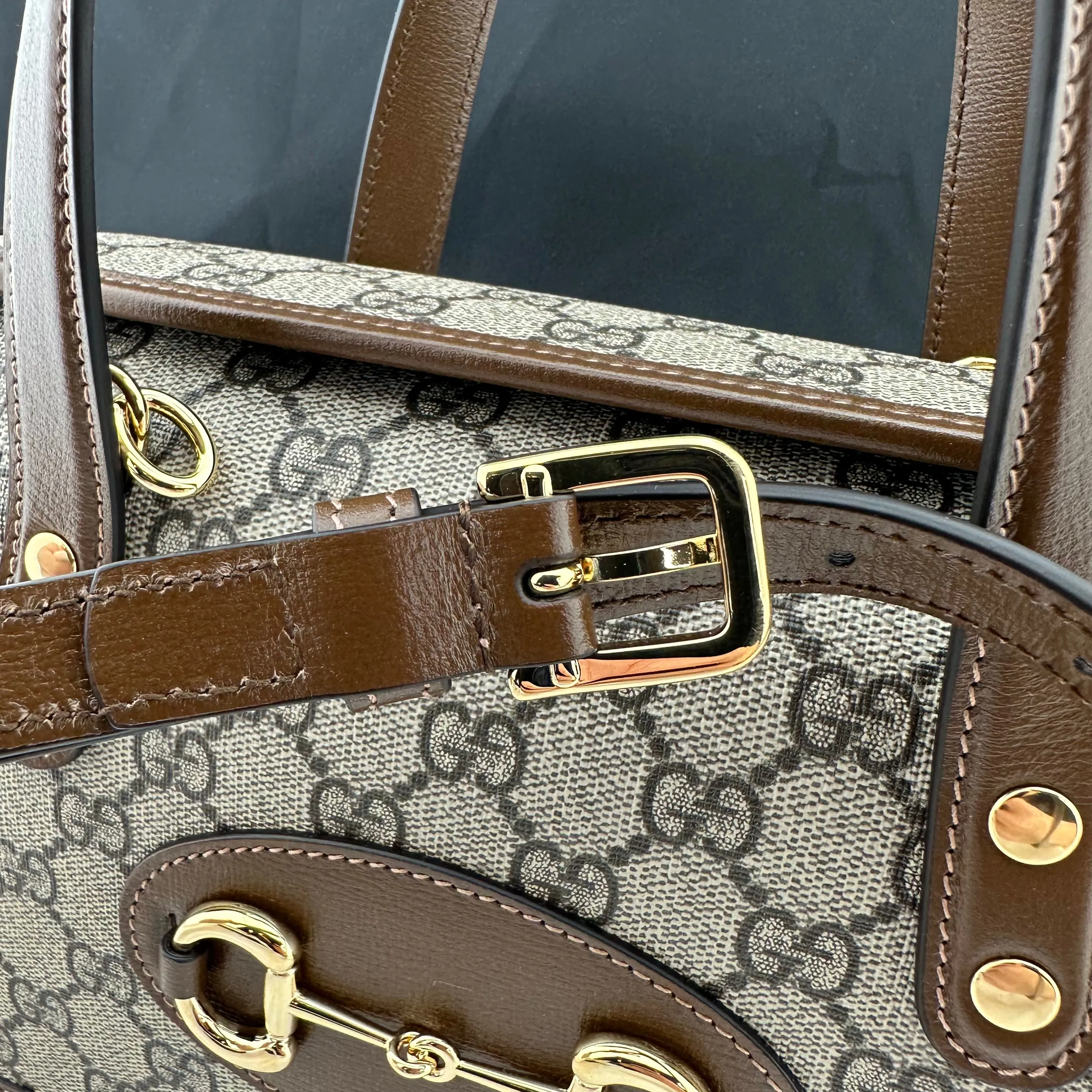 Gucci Horsebit 1955 GG Mini Top Handle Bag in Brown