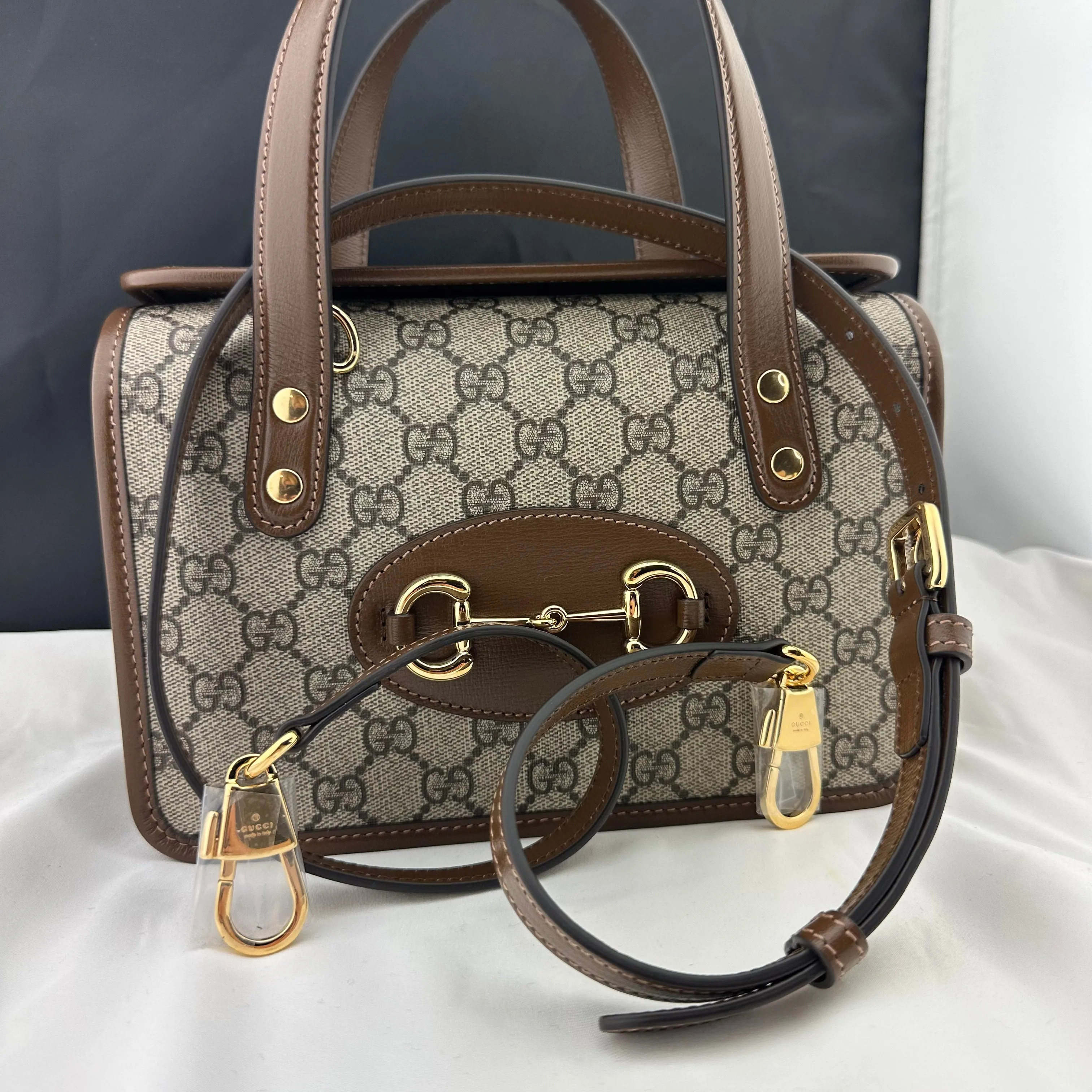 Gucci Horsebit 1955 GG Mini Top Handle Bag in Brown