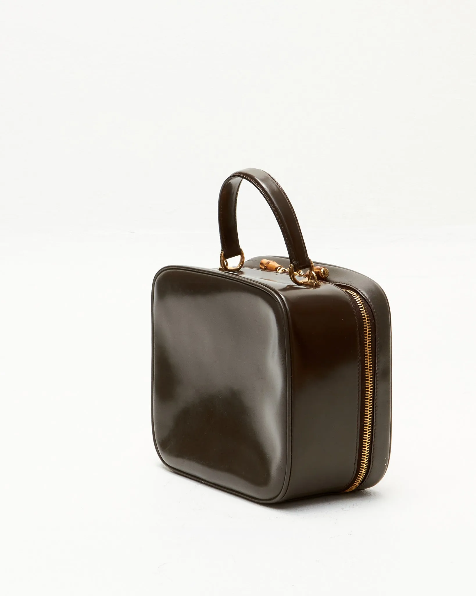 Gucci Vintage Brown Leather Vanity Top Handle Bag