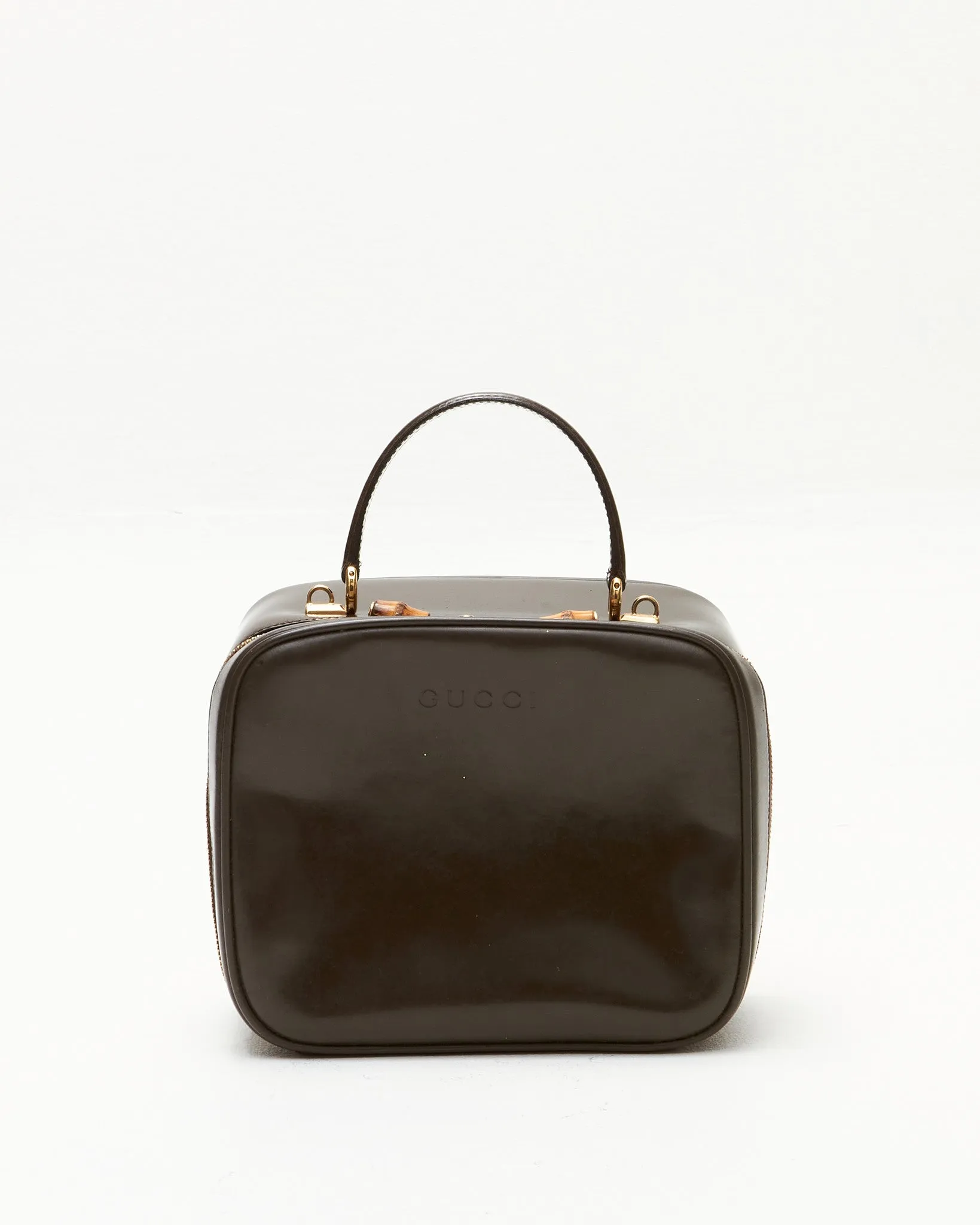 Gucci Vintage Brown Leather Vanity Top Handle Bag