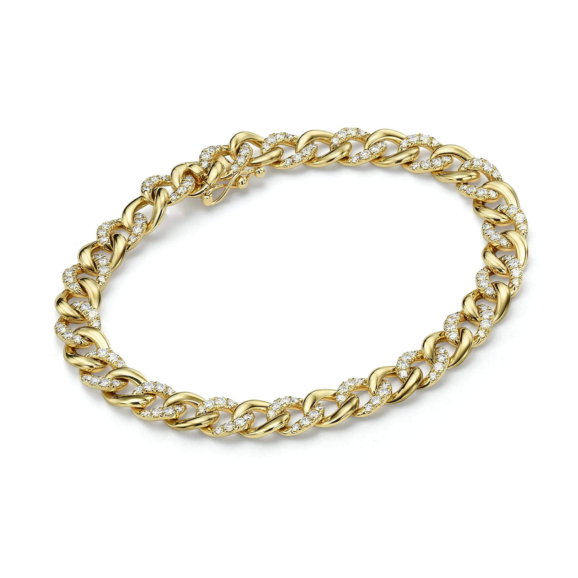 Half Set Pave Diamond Chain Link Bracelet