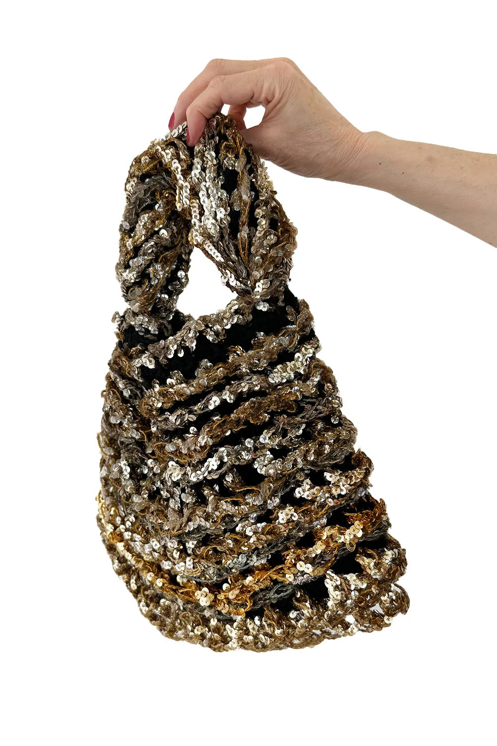 Hand Made to Order 1930s John-Fredericks Metallic Gold & Silver Woven Evening Bag w Sequin Detailing
