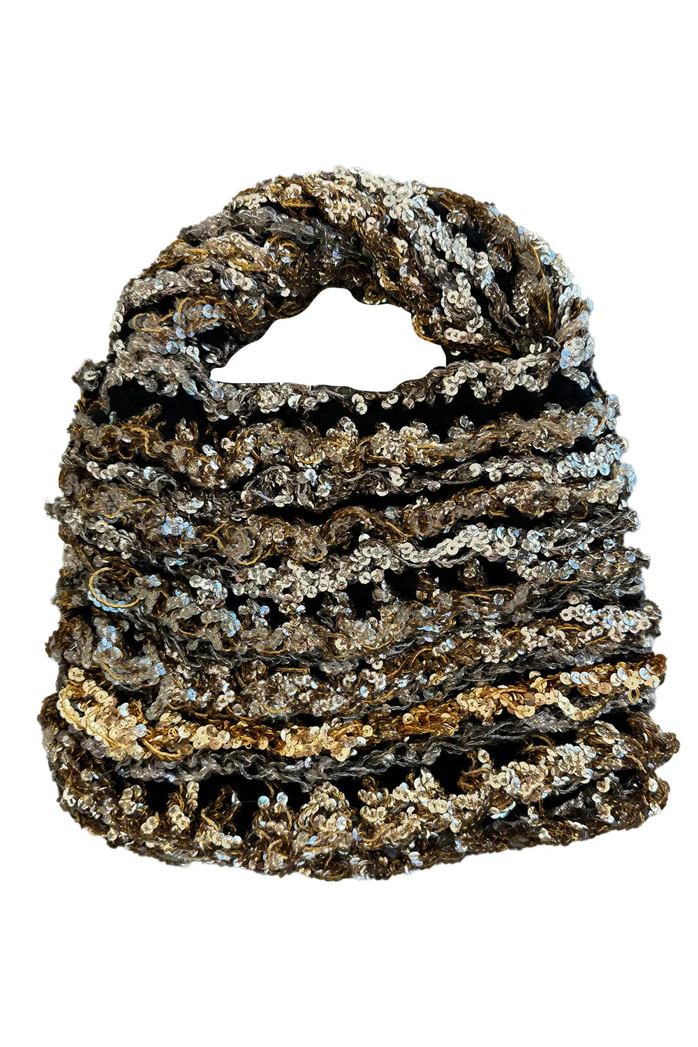 Hand Made to Order 1930s John-Fredericks Metallic Gold & Silver Woven Evening Bag w Sequin Detailing
