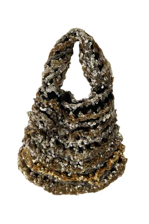 Hand Made to Order 1930s John-Fredericks Metallic Gold & Silver Woven Evening Bag w Sequin Detailing