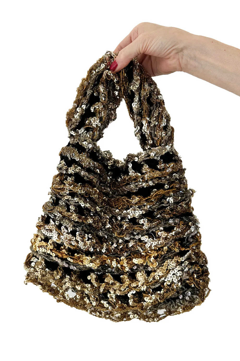Hand Made to Order 1930s John-Fredericks Metallic Gold & Silver Woven Evening Bag w Sequin Detailing