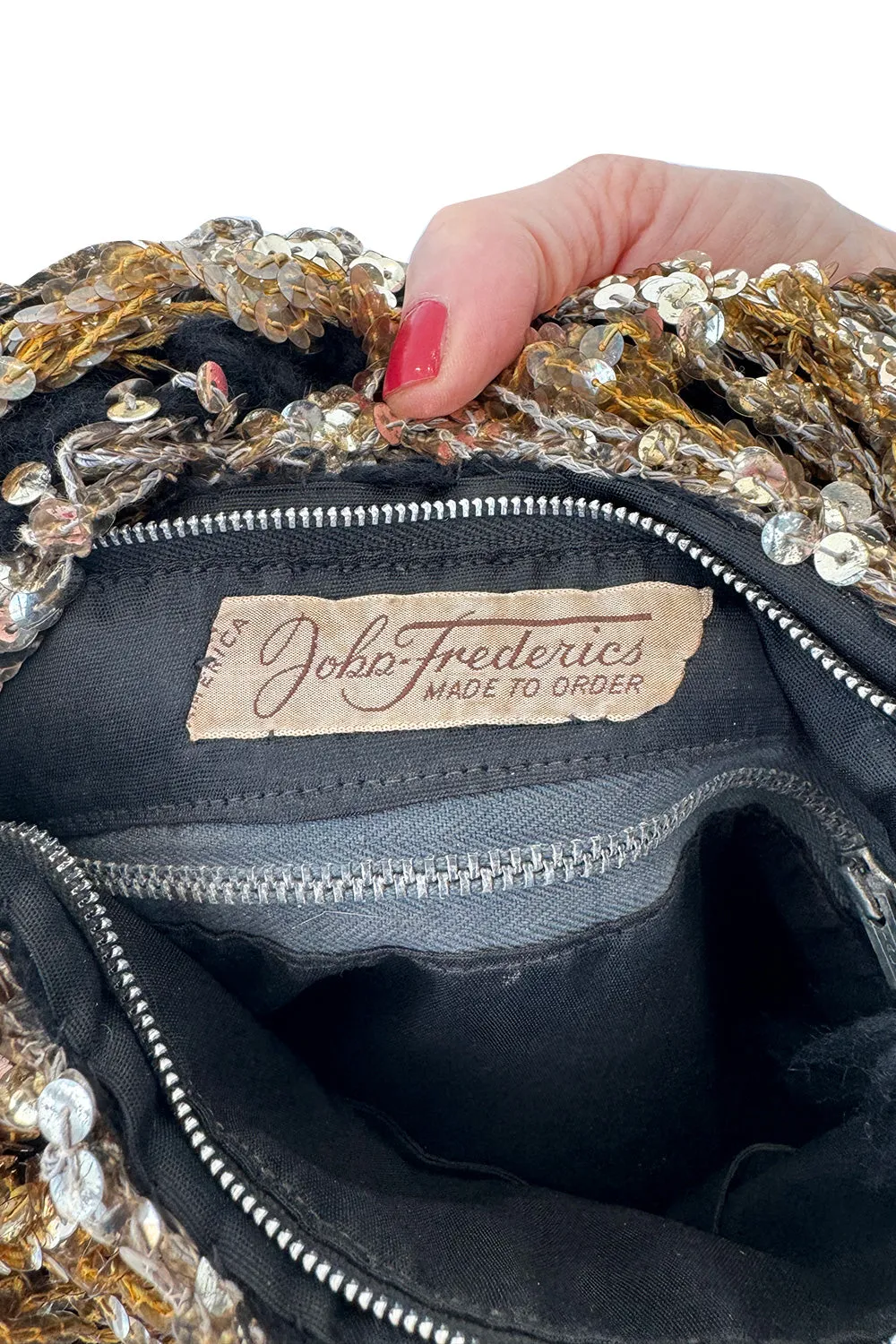 Hand Made to Order 1930s John-Fredericks Metallic Gold & Silver Woven Evening Bag w Sequin Detailing