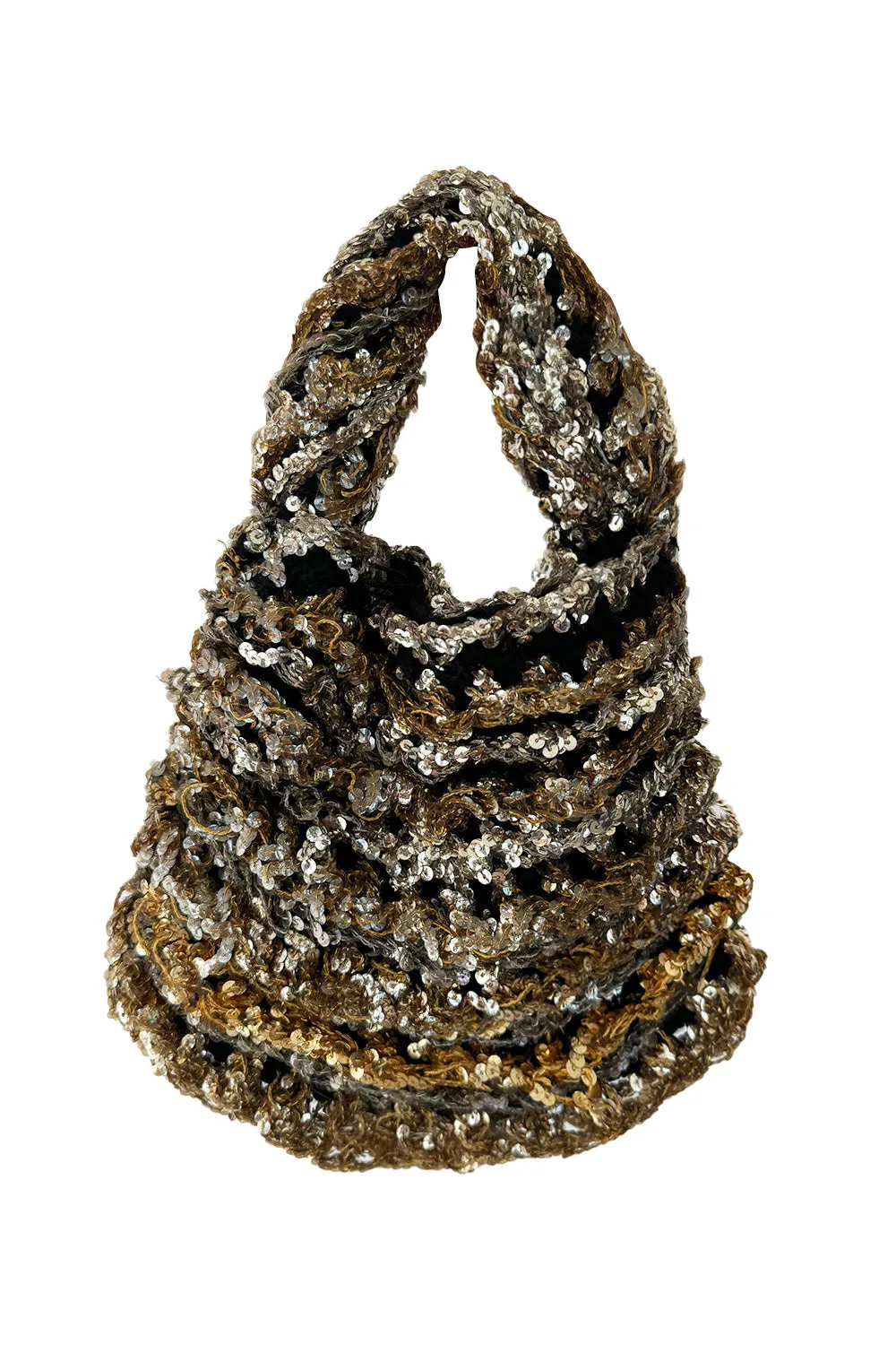 Hand Made to Order 1930s John-Fredericks Metallic Gold & Silver Woven Evening Bag w Sequin Detailing