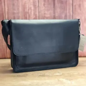 Handcrafted Black Leather Messenger Bag