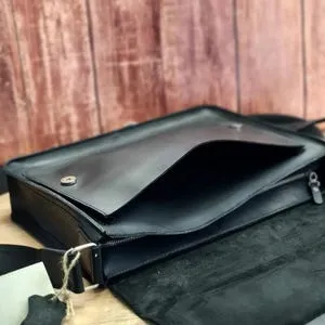 Handcrafted Black Leather Messenger Bag
