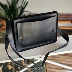 Handcrafted Black Leather Messenger Bag