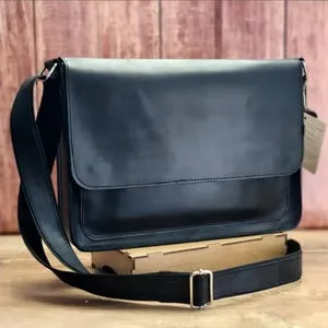 Handcrafted Black Leather Messenger Bag