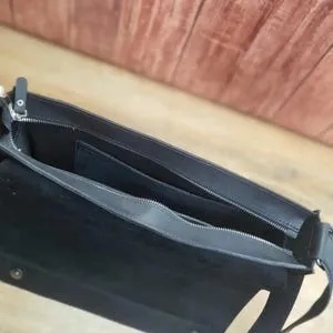 Handcrafted Black Leather Messenger Bag