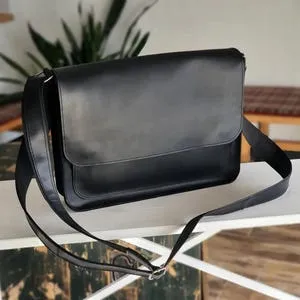 Handcrafted Black Leather Messenger Bag