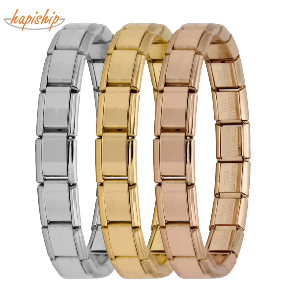 Hapiship 2018 Women's Jewelry 9mm Width Itanlian Elastic Charm Bracelet  Fashion  Stainless Steel Bangle ST-