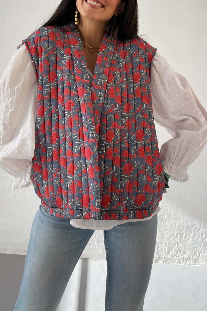 HCS1293 Floral Quilted Vest Outerwear
