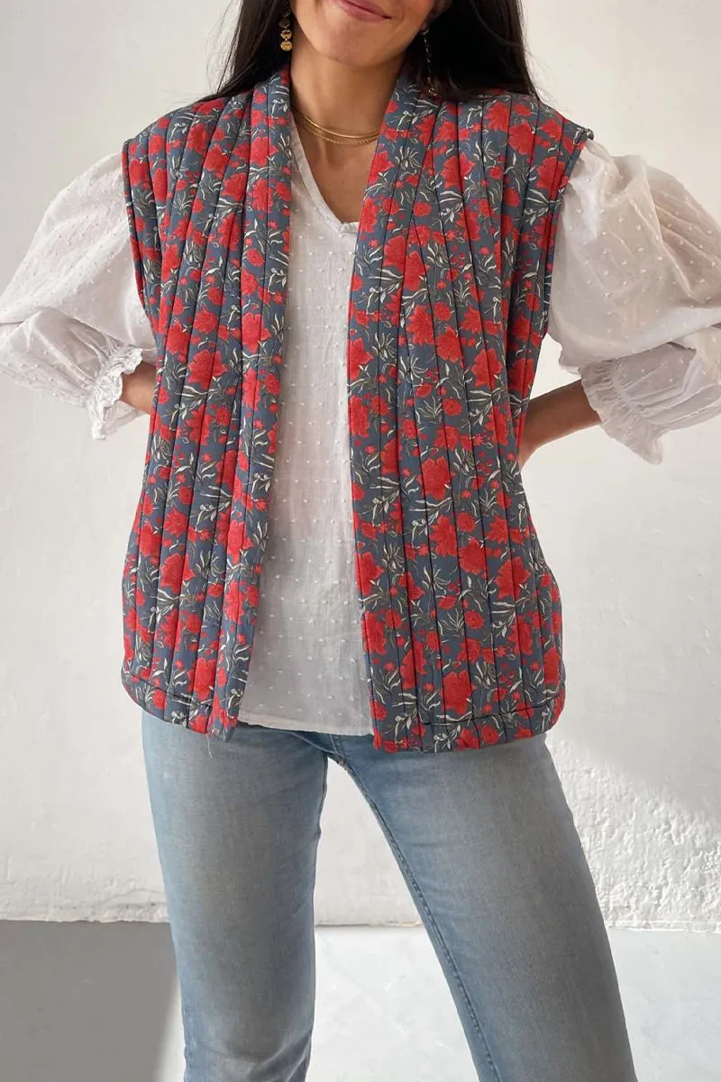 HCS1293 Floral Quilted Vest Outerwear