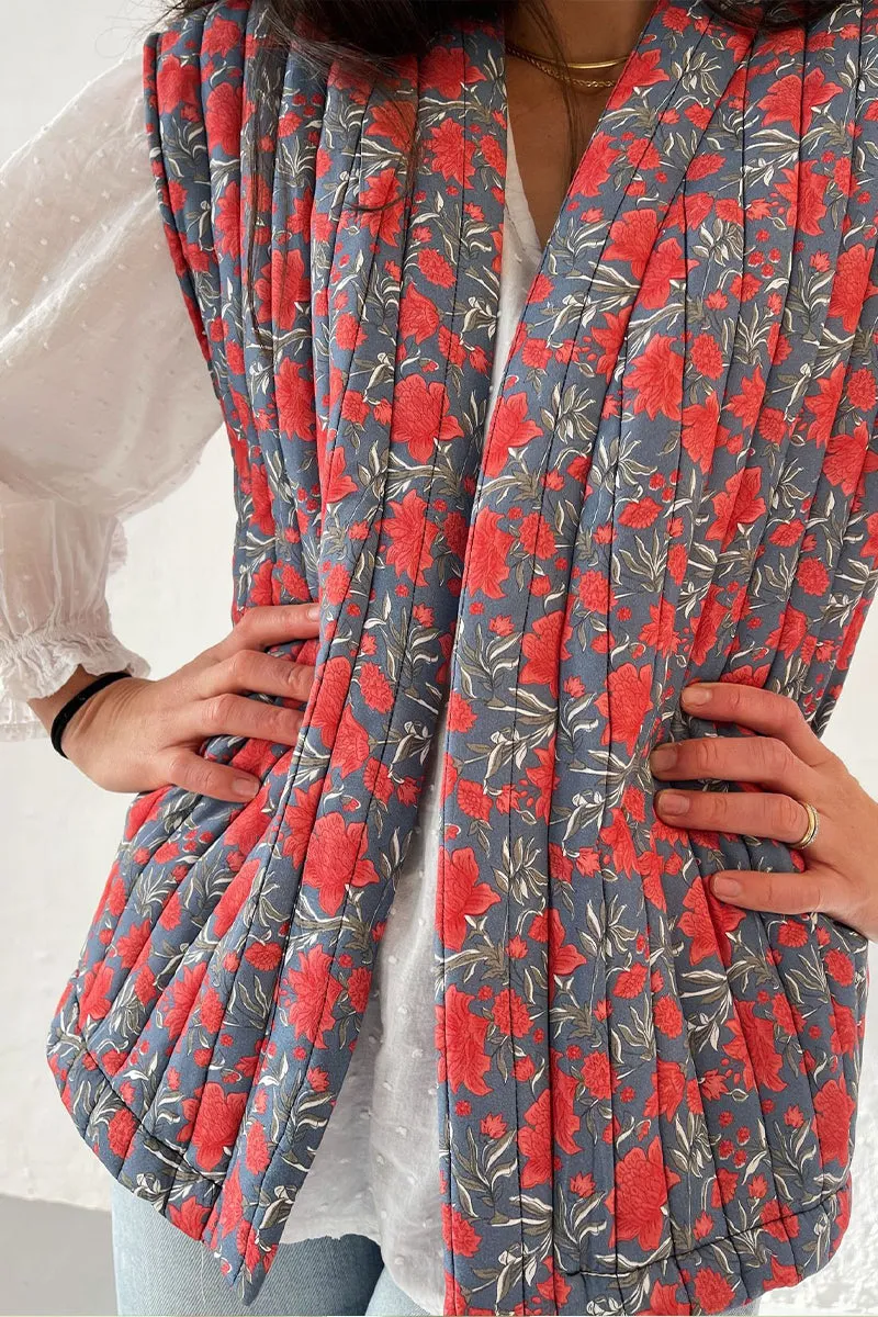 HCS1293 Floral Quilted Vest Outerwear