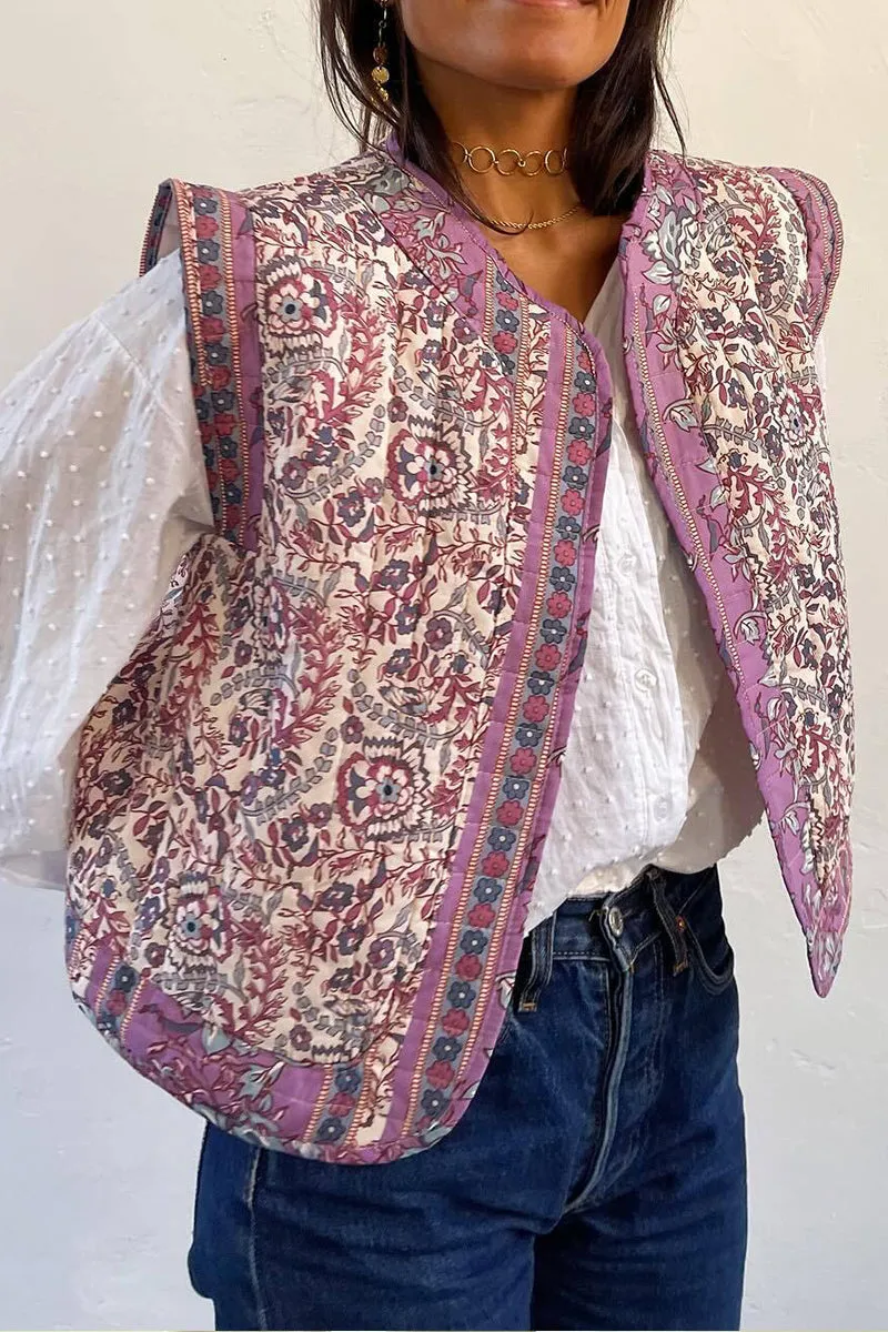 HCS1293 Floral Quilted Vest Outerwear