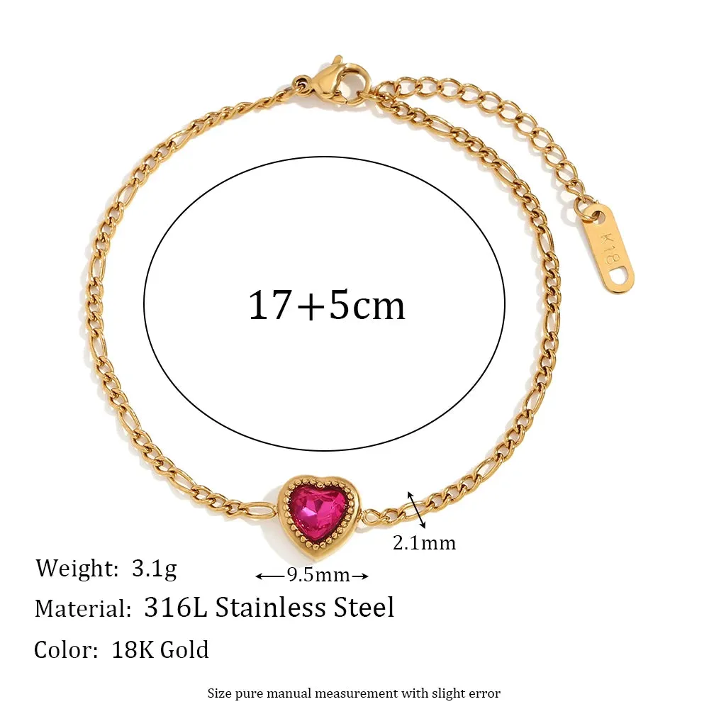 Heart-Shaped Zircon Stainless Steel Bracelet for Women