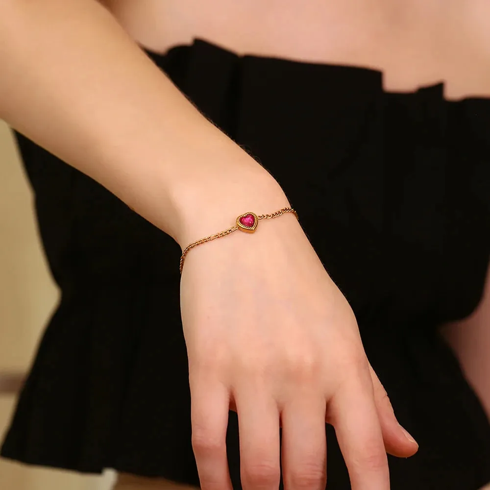 Heart-Shaped Zircon Stainless Steel Bracelet for Women