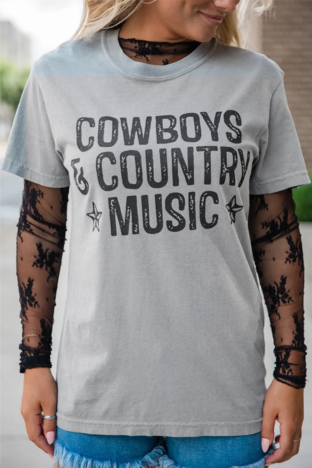 High Cowboys & Country Music Graphic Crew Neck T Shirt