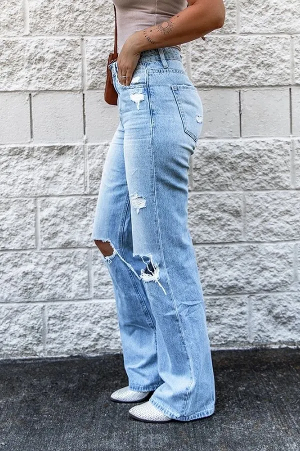 High Waist Hollow Out Wide Leg Jeans