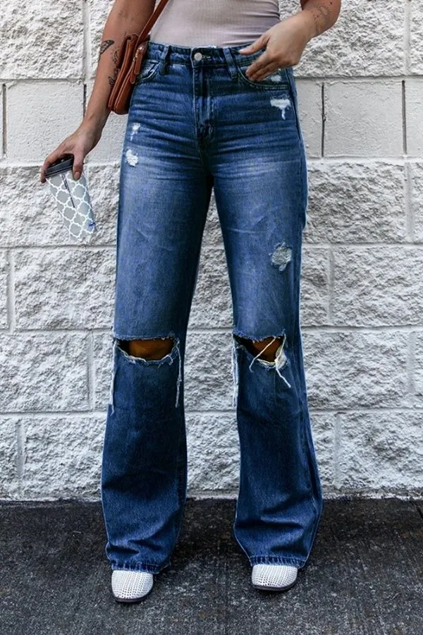 High Waist Hollow Out Wide Leg Jeans