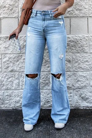 High Waist Hollow Out Wide Leg Jeans