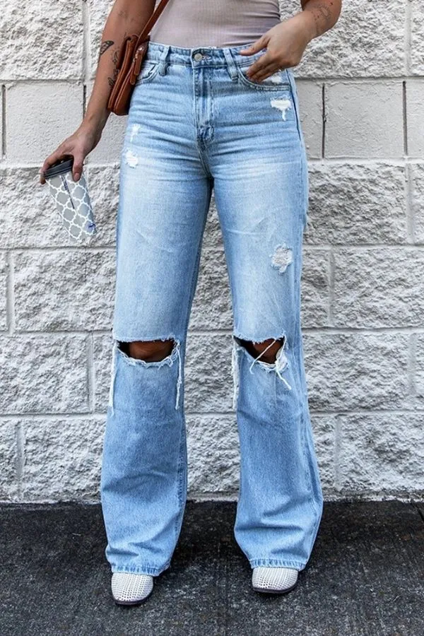 High Waist Hollow Out Wide Leg Jeans