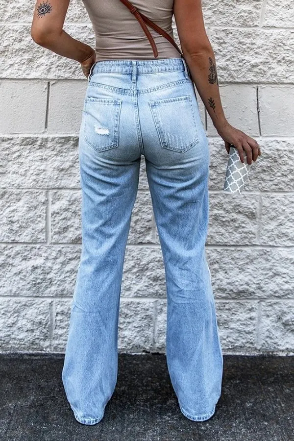 High Waist Hollow Out Wide Leg Jeans