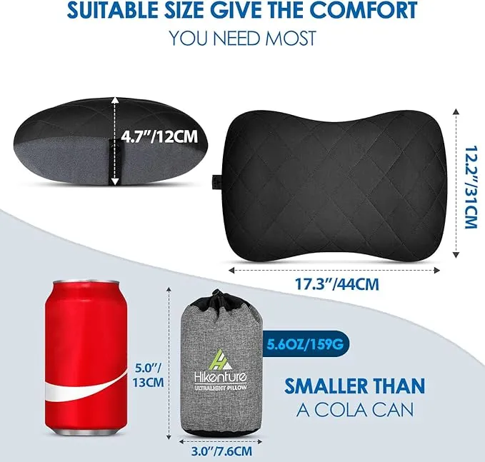 Hikenture Camping Pillow with Removable Cover - Ultralight Inflatable Pillow for Neck Lumbar Support - Upgrade Backpacking Pillow - Washable Travel Air Pillows for Camping, Hiking, Backpacking