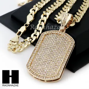 HIP HOP DOG TAG PAVE PENDANT DIAMOND CUT CUBAN LINK CHAIN NECKLACE N38