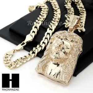 HIP HOP JESUS FACE PENDANT & DIAMOND CUT CUBAN LINK CHAIN NECKLACE N31