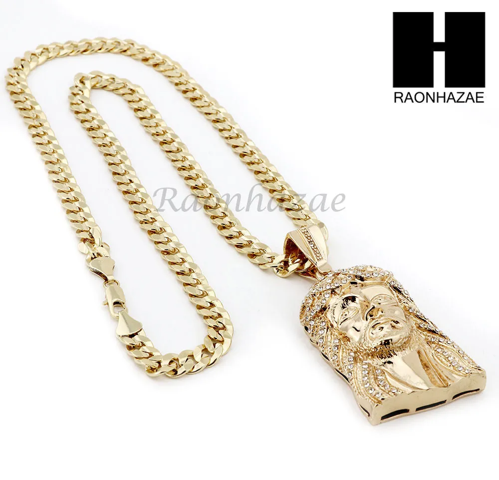 HIP HOP JESUS FACE PENDANT & DIAMOND CUT CUBAN LINK CHAIN NECKLACE N31