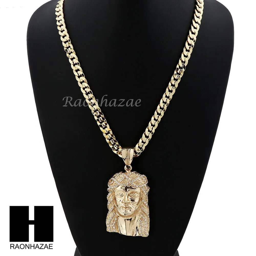 HIP HOP JESUS FACE PENDANT & DIAMOND CUT CUBAN LINK CHAIN NECKLACE N31